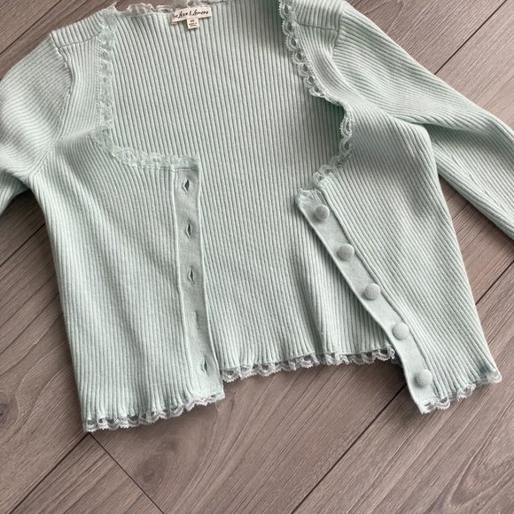 FOR LOVE AND LEMONS Mint Cropped Cardigan - Size Small - Picture 4 of 7